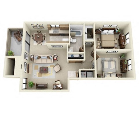 Floor plan for 2 beds, 1 bath, 847 sqft